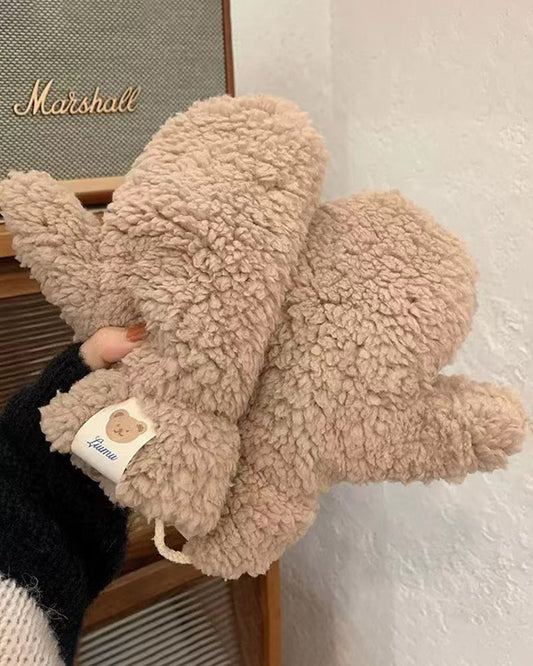 Thickened Sherpa Insulated Teddy Bear Gloves