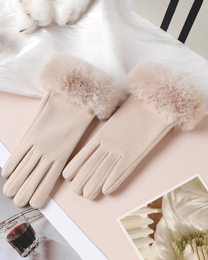 Light Plate With Large Fur Mouth Warm Gloves Thickened Cold-proof Outdoor Windproof Heat Storage Touch Screen Gloves
