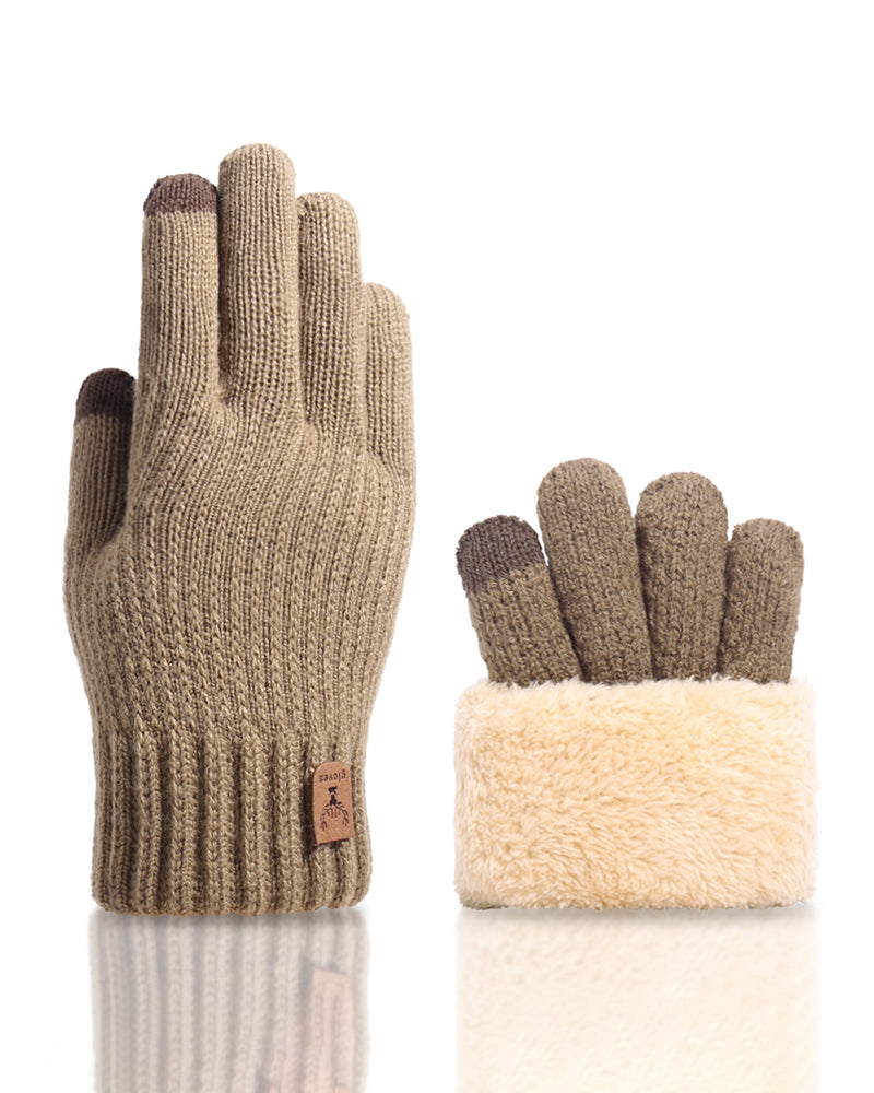 Double-layered Touchscreen Fleece-lined Knitted Gloves