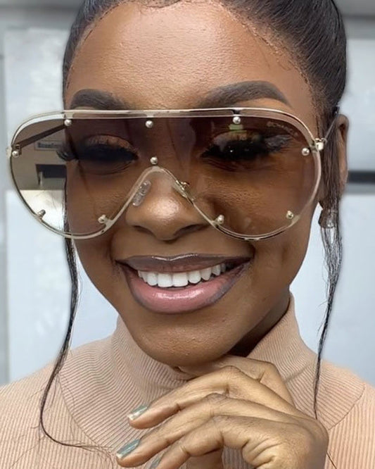 Metal-studded Oversized Frame Sunglasses