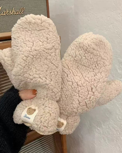 Thickened Sherpa Insulated Teddy Bear Gloves