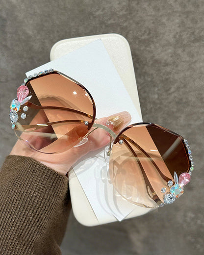Fashion Rhinestone Sparkling Polygonal Frameless Women's Glasses