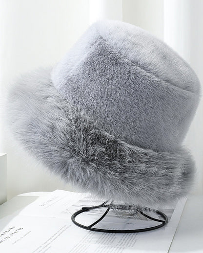High-Quality Wide Fur Trim Plush Bucket Hat