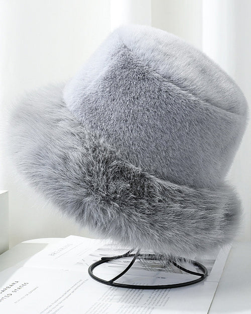 High-Quality Wide Fur Trim Plush Bucket Hat