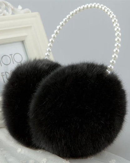 Pearl-Embellished Rabbit Fur Thickened Insulated Earmuffs