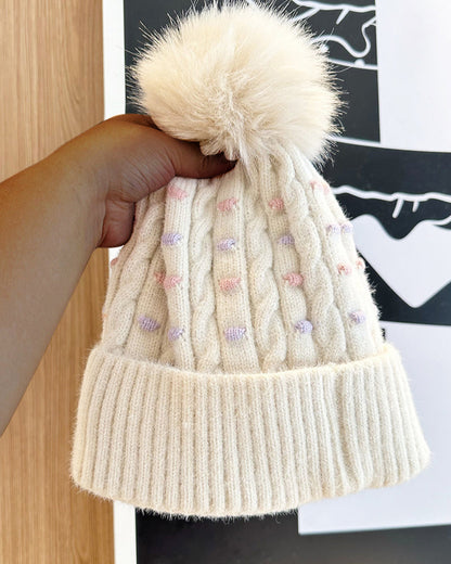 Knitted Fleece-Lined Pom-Pom Hat