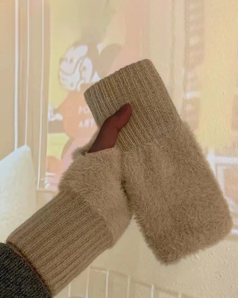 Plush Warm Fingerless Gloves