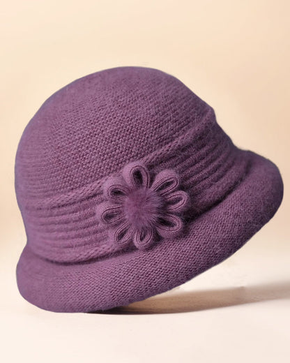 Knitted Flower Jacquard Fleece-Lined Warm Bucket Hat