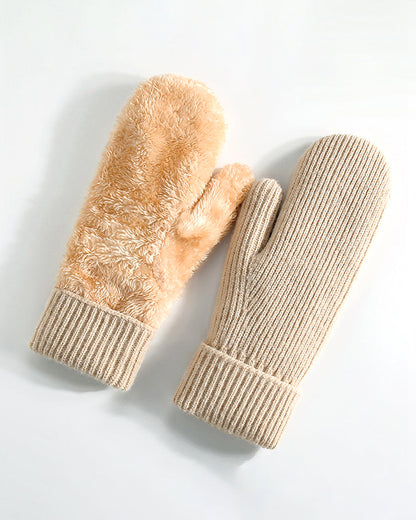 Fleece-lined Thickened Thermal Knitted Ski Gloves