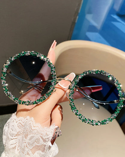 Rhinestone-encrusted Metal Round-frame Fashion Sunglasses