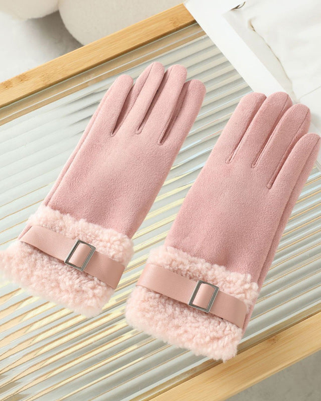 Winter Suede Snap Cold-Proof Fleece-Lined Touchscreen Gloves