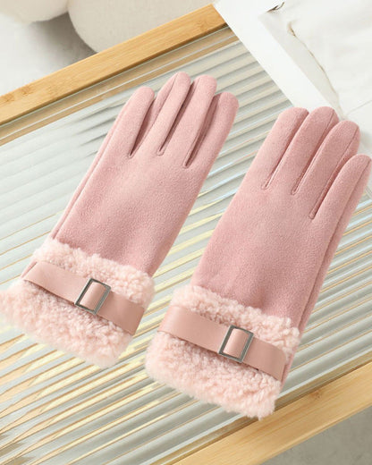 Winter Suede Snap Cold-Proof Fleece-Lined Touchscreen Gloves