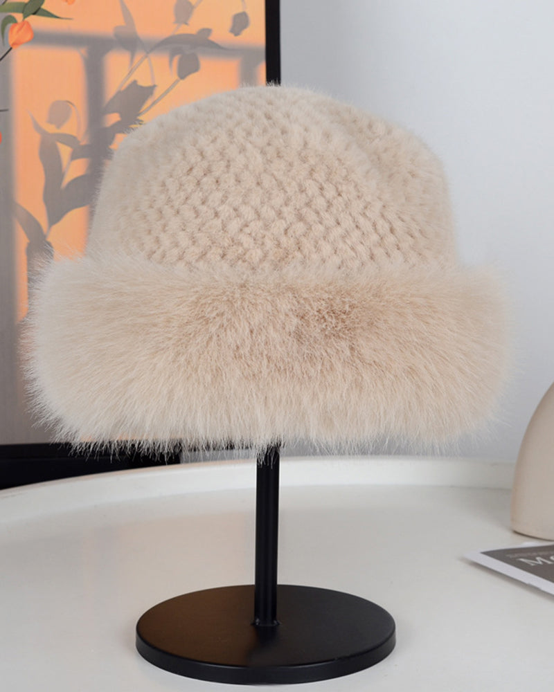 Fox Fur Knitted Texture Thermal Bucket Hat