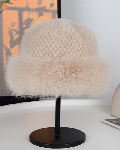 Fox Fur Knitted Texture Thermal Bucket Hat