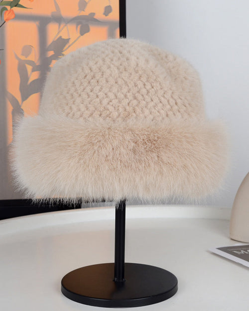 Fox Fur Knitted Texture Thermal Bucket Hat