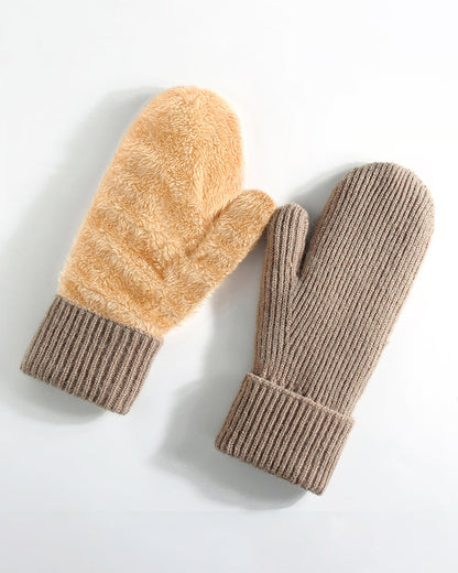 Fleece-lined Thickened Thermal Knitted Ski Gloves