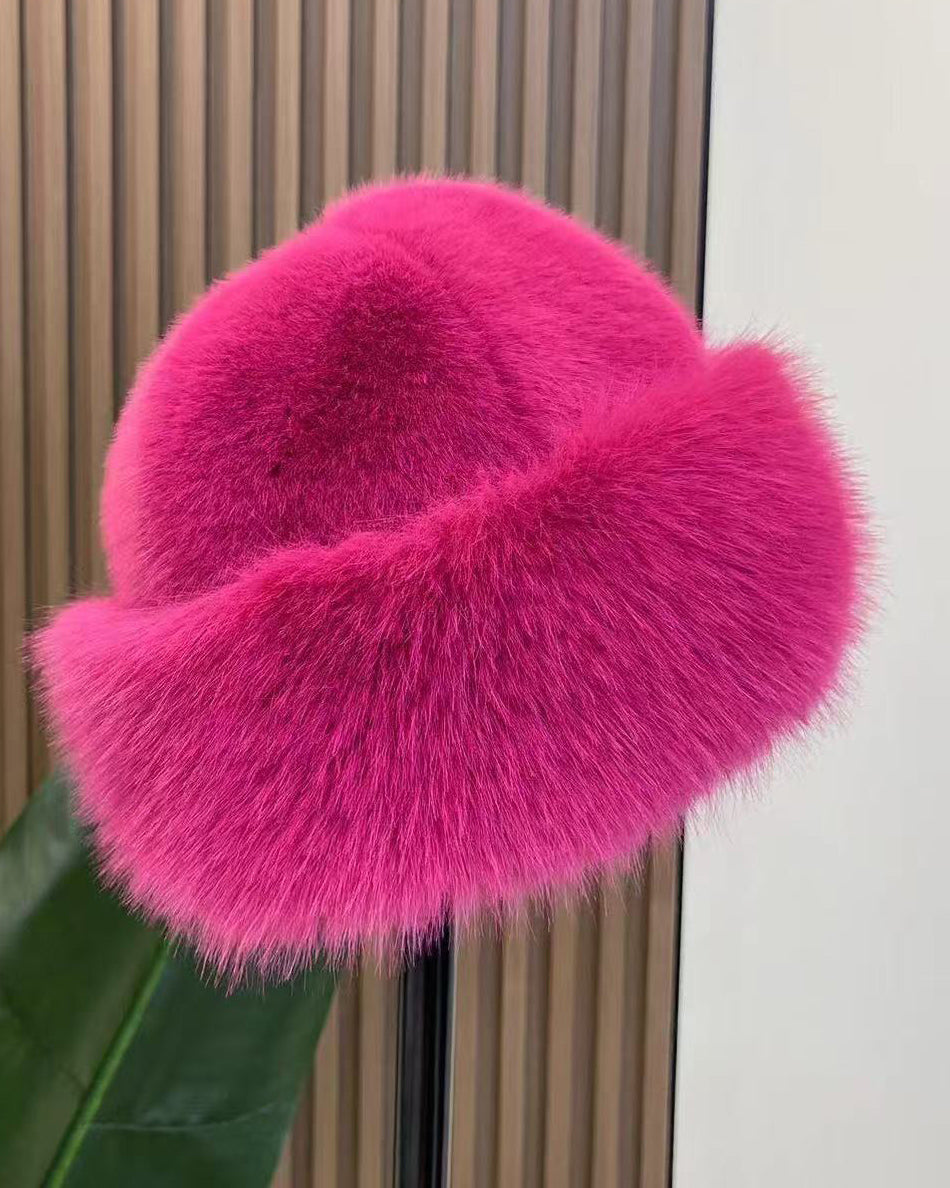 Oversized Fluffy Faux Fur Pompom Hat Warm And Luxurious For Winter