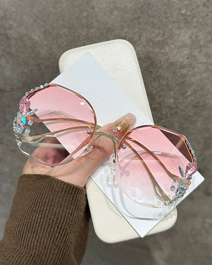 Fashion Rhinestone Sparkling Polygonal Frameless Women's Glasses