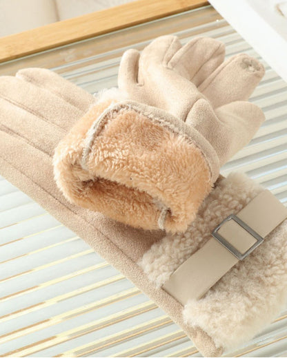 Winter Suede Snap Cold-Proof Fleece-Lined Touchscreen Gloves