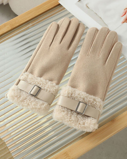 Winter Suede Snap Cold-Proof Fleece-Lined Touchscreen Gloves
