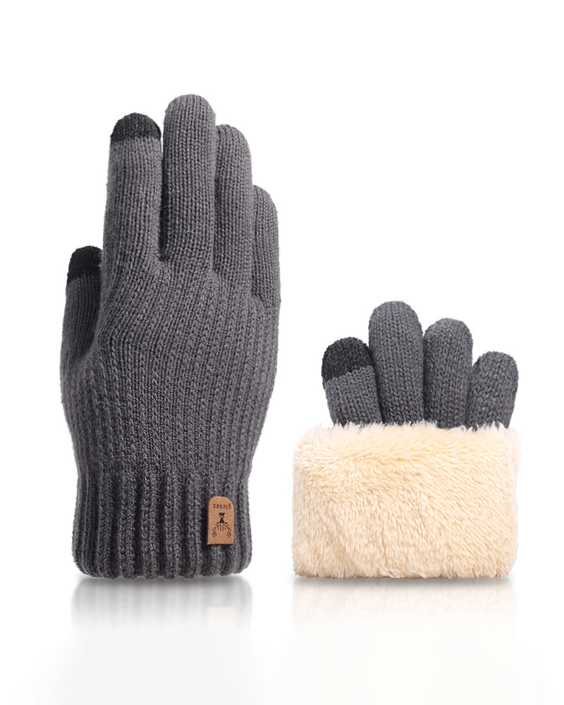 Double-layered Touchscreen Fleece-lined Knitted Gloves
