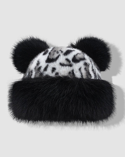 Autumn And Winter Bear Ears Thickened Warm Ear Protection Leopard Plush Mongolian Hat