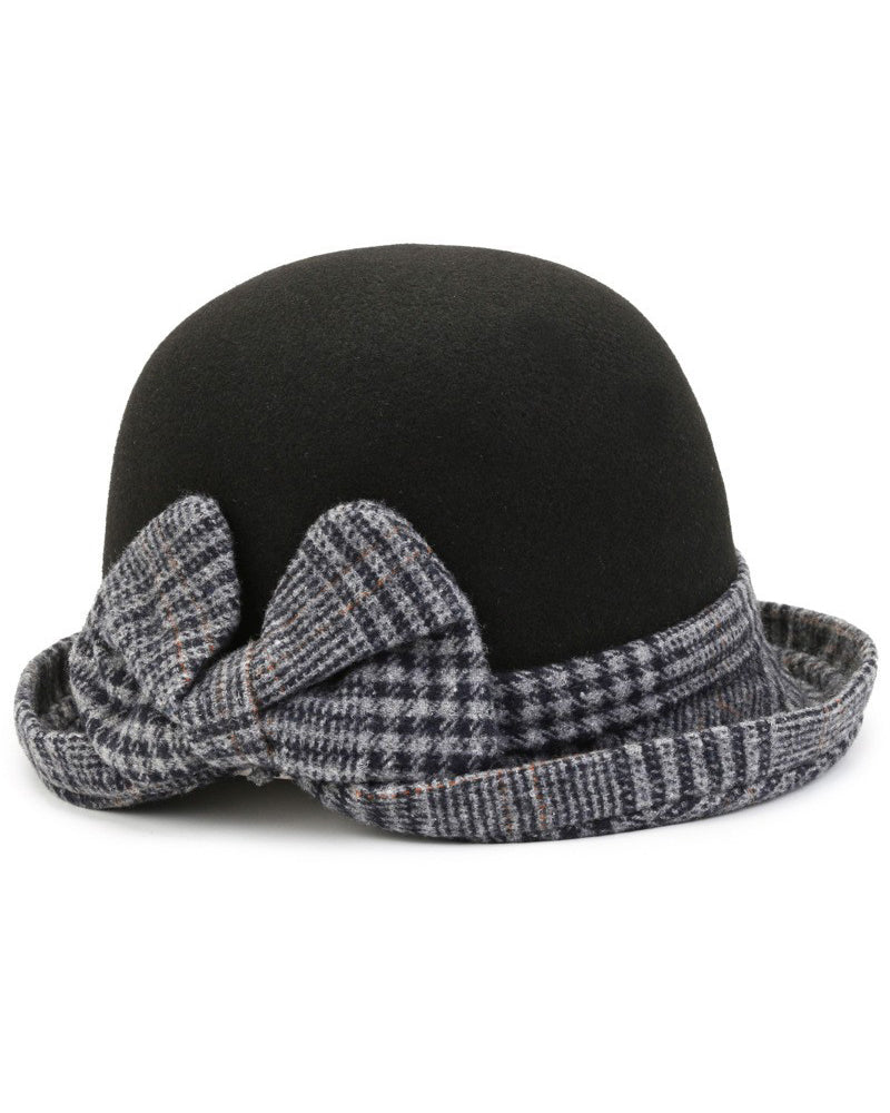 Plaid Bow Tweed Warm Bucket Hat