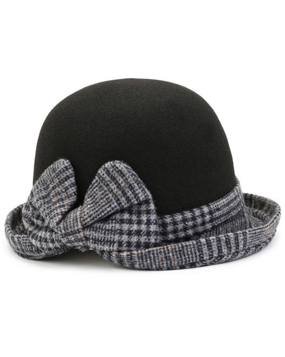 Plaid Bow Tweed Warm Bucket Hat
