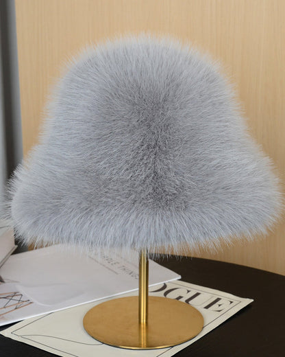 Faux Fur Fox Fur Hat Plush Fisherman Hat