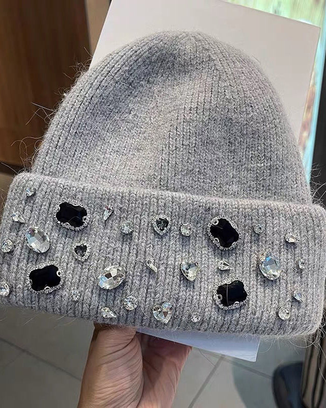 Handmade Rhinestone Wool Hat/knitted Hat