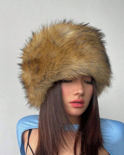Open-Top Faux Fox Fur Warm Beanie