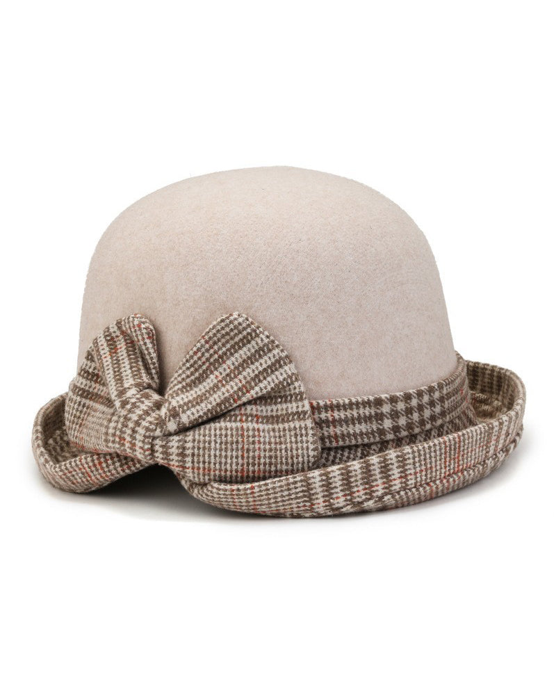 Plaid Bow Tweed Warm Bucket Hat