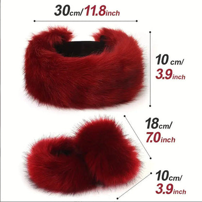 2pcs Set Solid Color Acrylic Fuzzy Beanie Hat And Cuffs