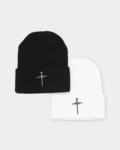 Vintage Cross Embroidered Knitted Hat-Unisex