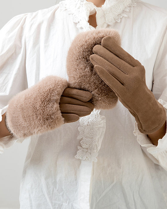 Mink Fleece & Suede Windproof Warm Touchscreen Gloves