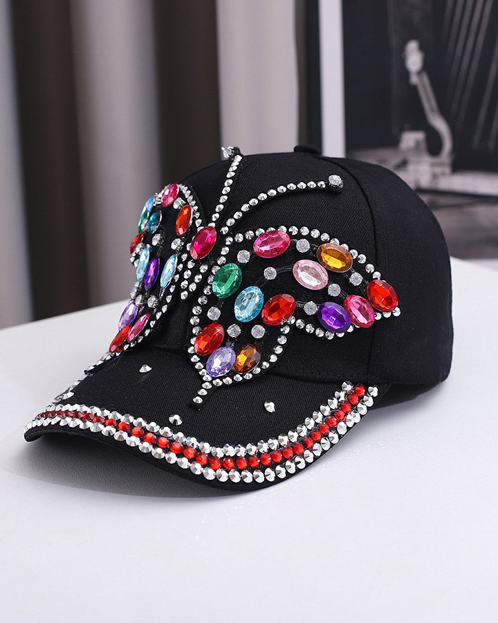 High-quality Colored Rhinestone Butterfly Baseball Cap