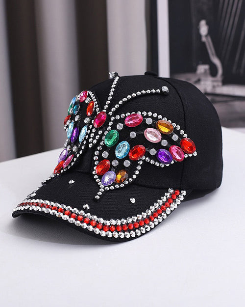 High-quality Colored Rhinestone Butterfly Baseball Cap