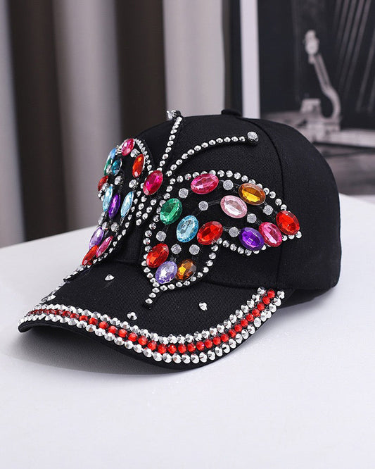 High-quality Colored Rhinestone Butterfly Baseball Cap