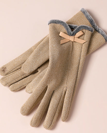 Fuzzy Plush Bow Accent Warm & Cold-Resistant Touchscreen Gloves