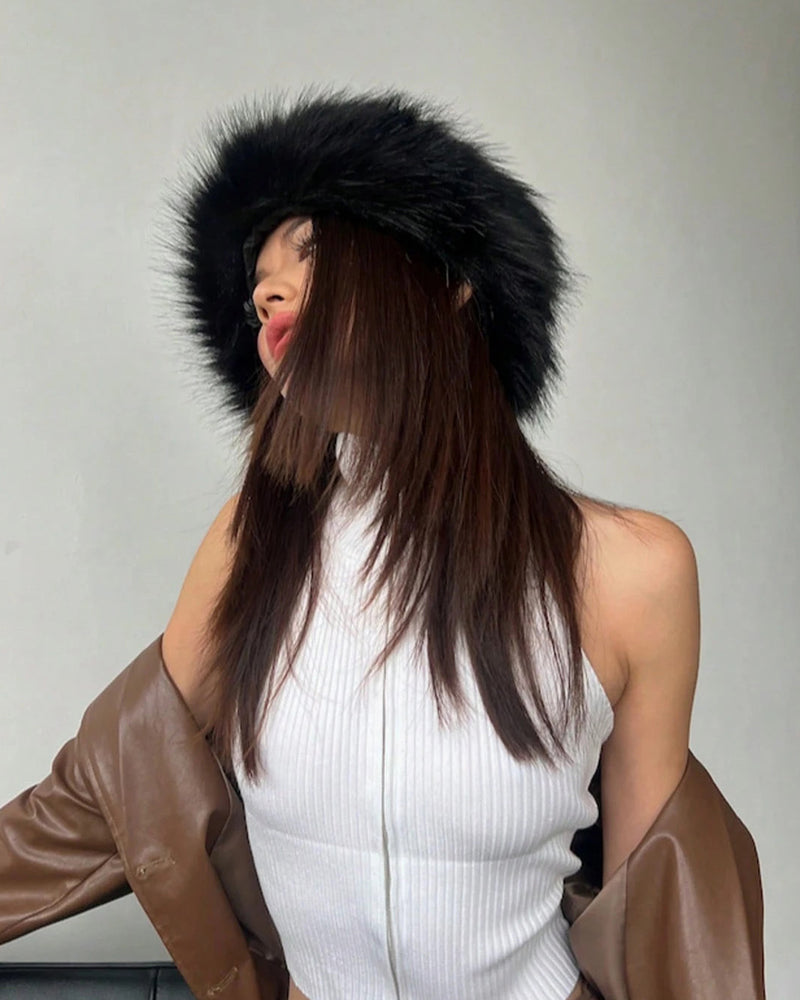 Open-Top Faux Fox Fur Warm Beanie