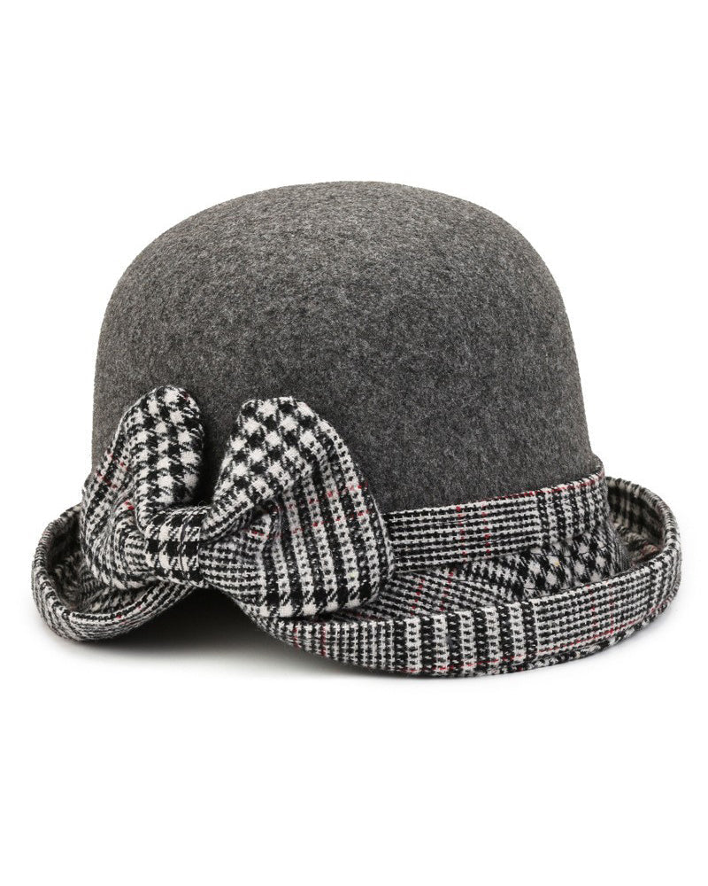 Plaid Bow Tweed Warm Bucket Hat