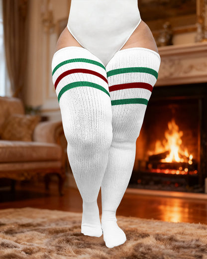 Plus Size Women's Extra Long Thigh High Stripes Socks