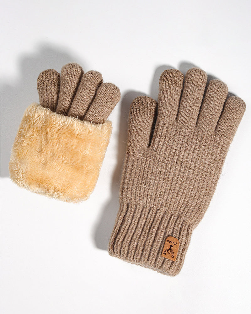 Double-layered Touchscreen Fleece-lined Knitted Gloves