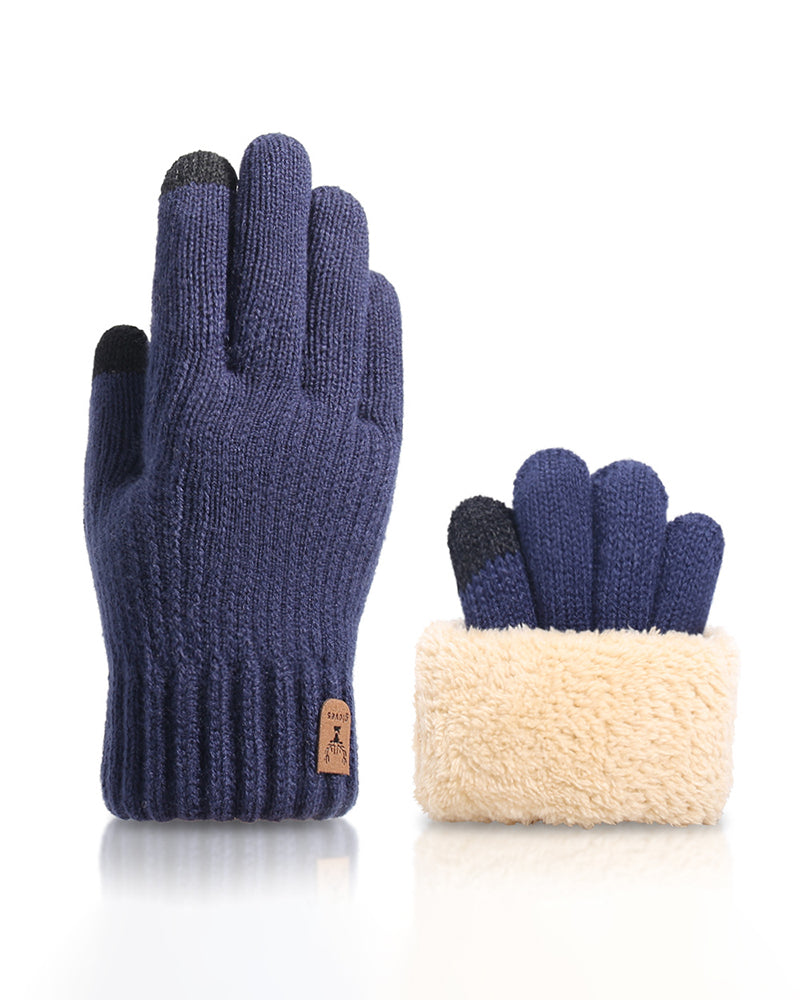 Double-layered Touchscreen Fleece-lined Knitted Gloves