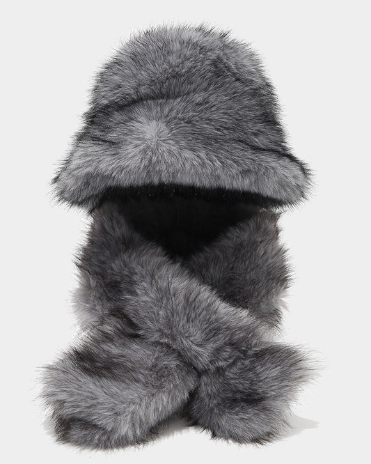Solid Color Fluffy Plush Two-Piece Set: Scarf & Fisherman Hat