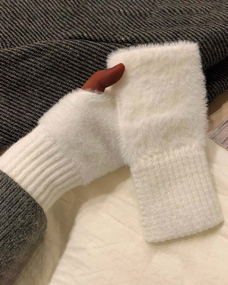 Plush Warm Fingerless Gloves