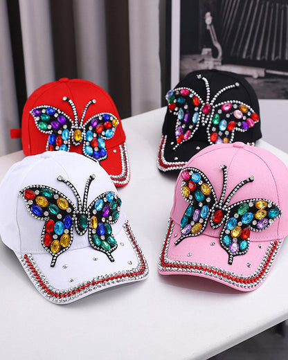 High-quality Colored Rhinestone Butterfly Baseball Cap