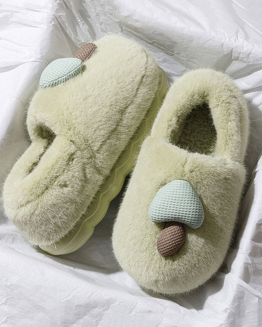 Cute Mushroom Fleece-Lined Warm Non-Slip Platform Cotton Shoes