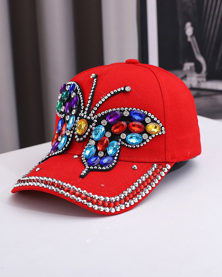 High-quality Colored Rhinestone Butterfly Baseball Cap