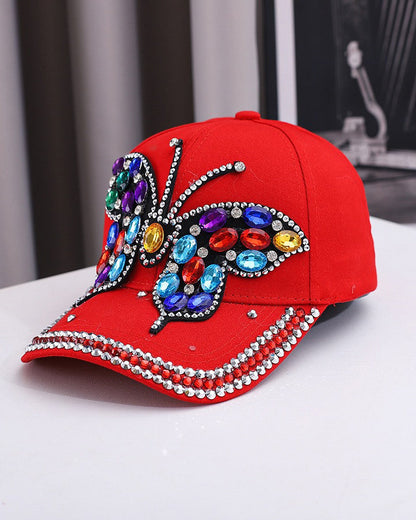 High-quality Colored Rhinestone Butterfly Baseball Cap